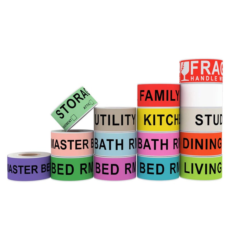 Printholic 960 Count Home Moving Labels,16 Rolls Different Color Coding Moving Labels for Boxes Stickers + Fragile Moving Stickers + 1 Blank Label Roll for Customized Use - Image 2